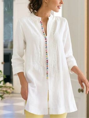 Soft Surroundings 100% Linen Rainbow Desert Tunic Top Swim Cover Full Zip Sz S